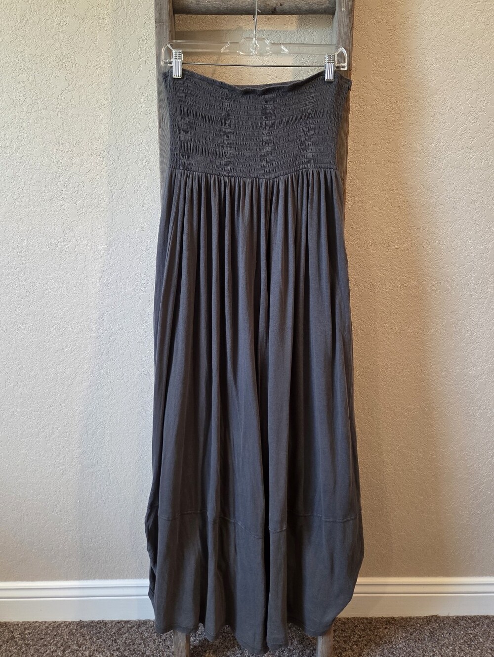 Earthbound Strapless Smocked Romper Jumpsuit in Charcoal Gray - Size XL